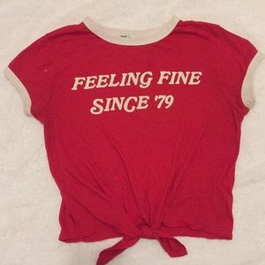 🍄Vtg Style Red Babydoll Graphic Cropped Tie Top S